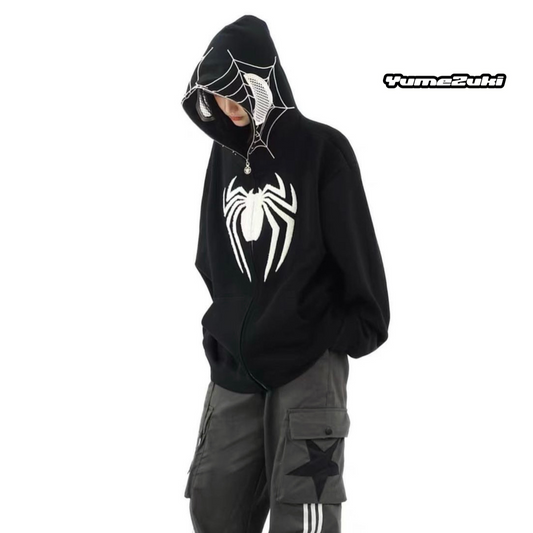 Yumezuki Full Zip Spider Hoodie Black/White